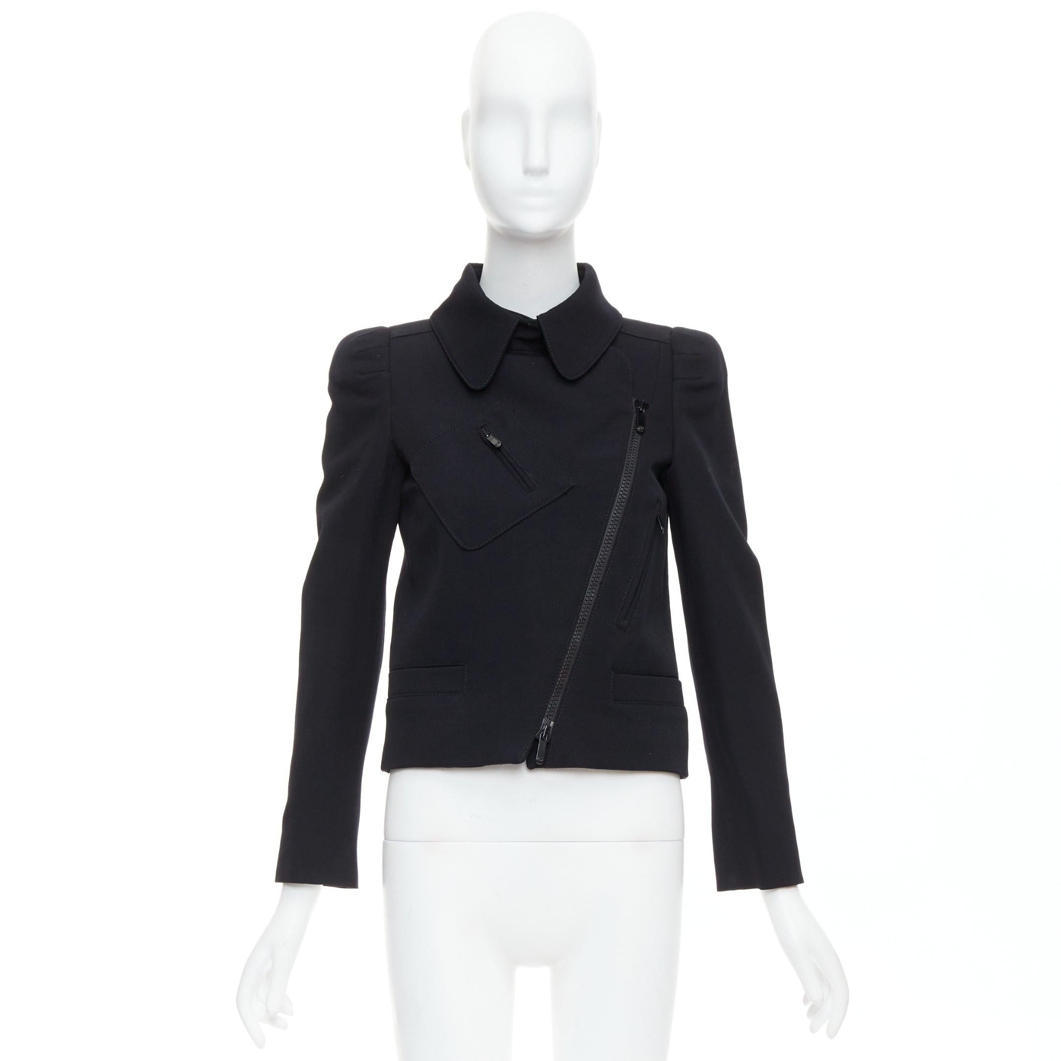 GUCCI 2007 black wool blend 3D shoulder biker crop jacket IT38 XS 5