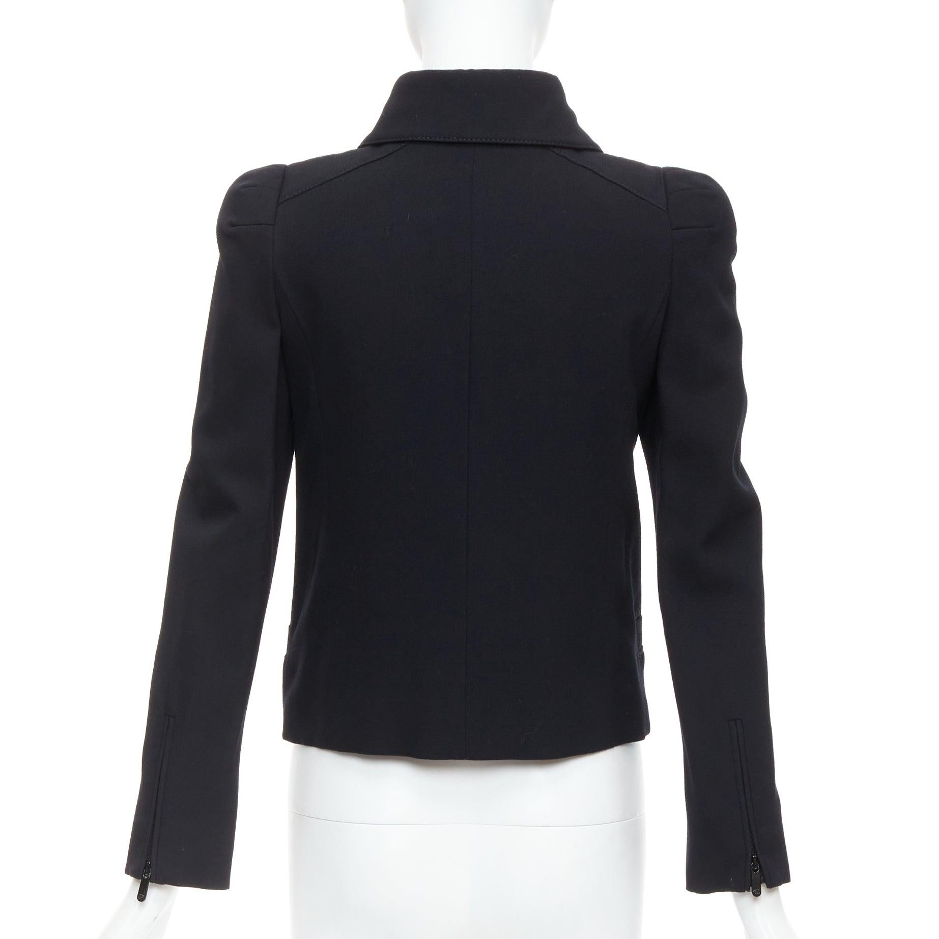 Women's GUCCI 2007 black wool blend 3D shoulder biker crop jacket IT38 XS
