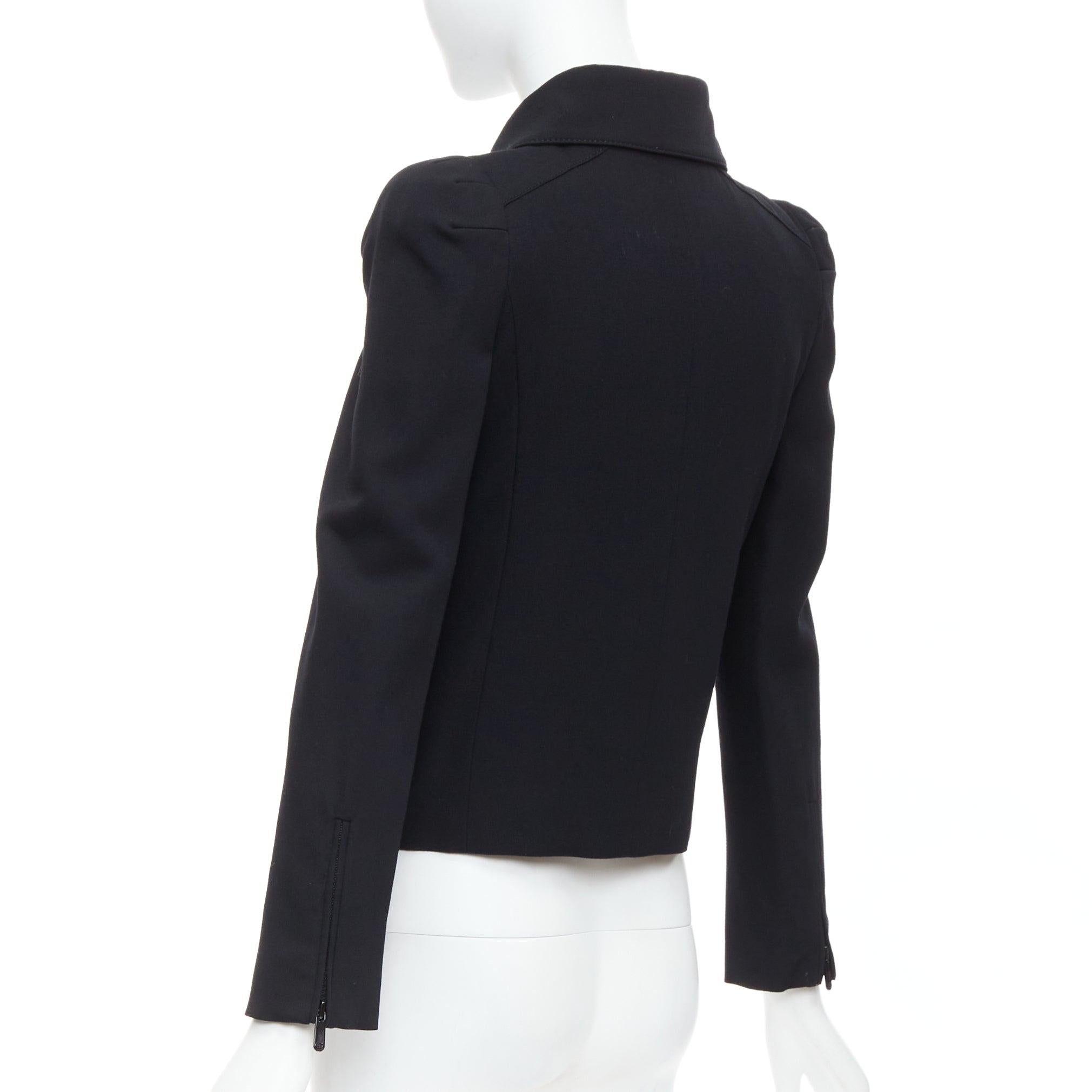 GUCCI 2007 black wool blend 3D shoulder biker crop jacket IT38 XS 1