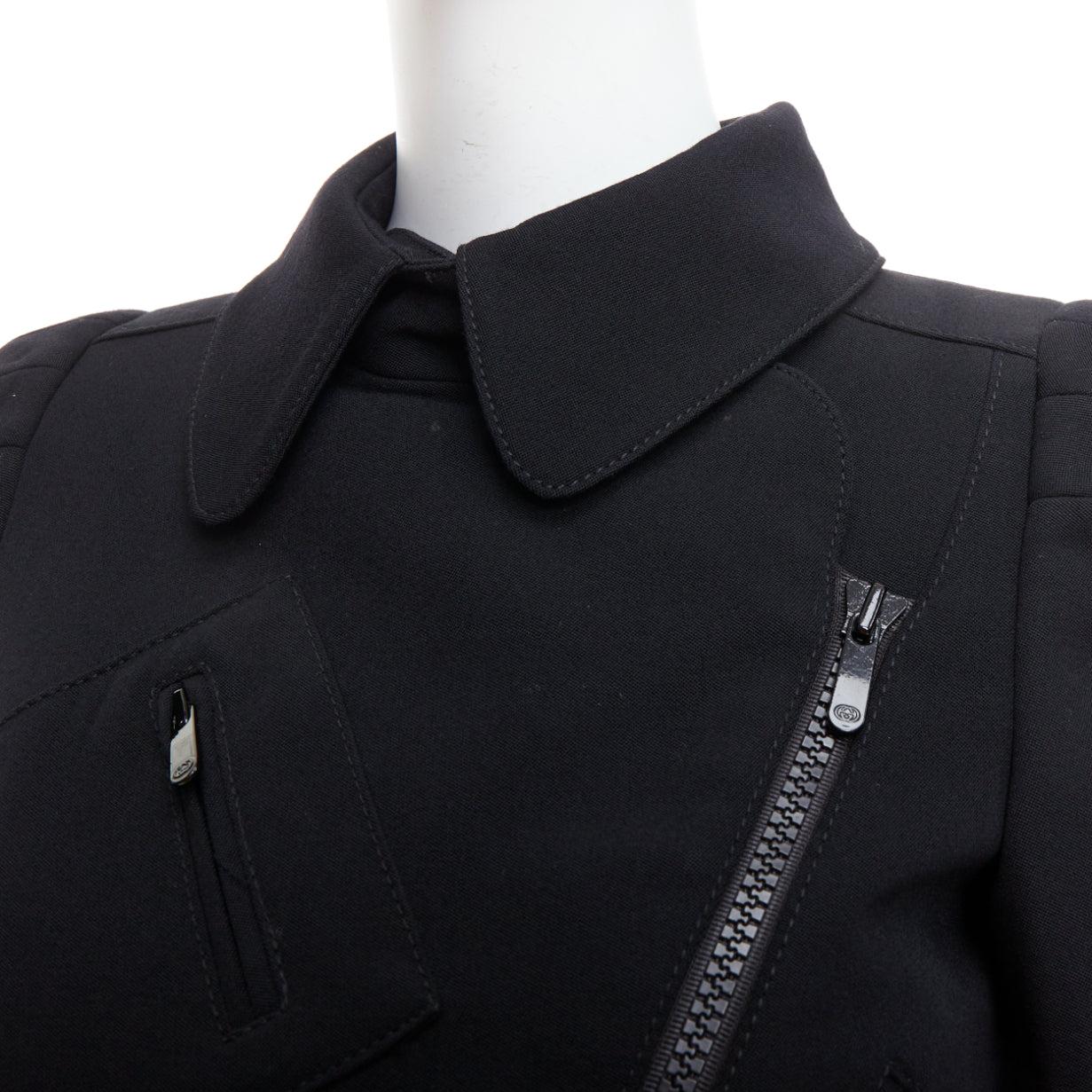 GUCCI 2007 black wool blend 3D shoulder biker crop jacket IT38 XS 2