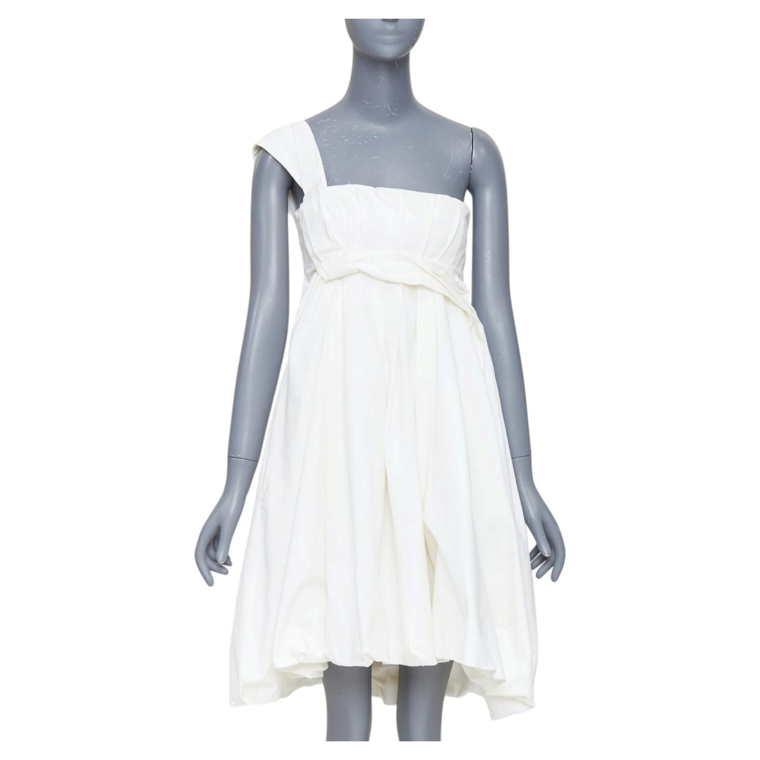 GUCCI 2007 cream cotton pleated drape waist one shoulder bubble dress IT38 XS For Sale