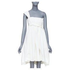 GUCCI 2007 cream cotton pleated drape waist one shoulder bubble dress IT38 XS