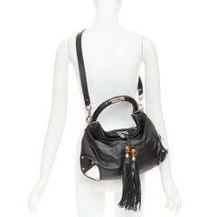 GUCCI 2007 Indy Babouska Vintage leather silver metal bamboo fringe hobo bag