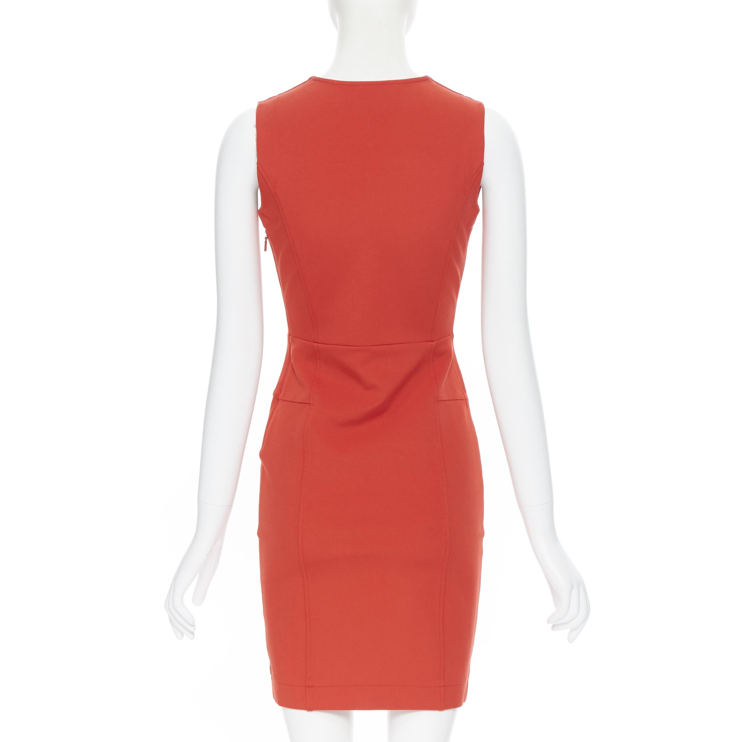 Red GUCCI 2007 red viscose blend V-neck stretchy bodycon sleeveless dress XS