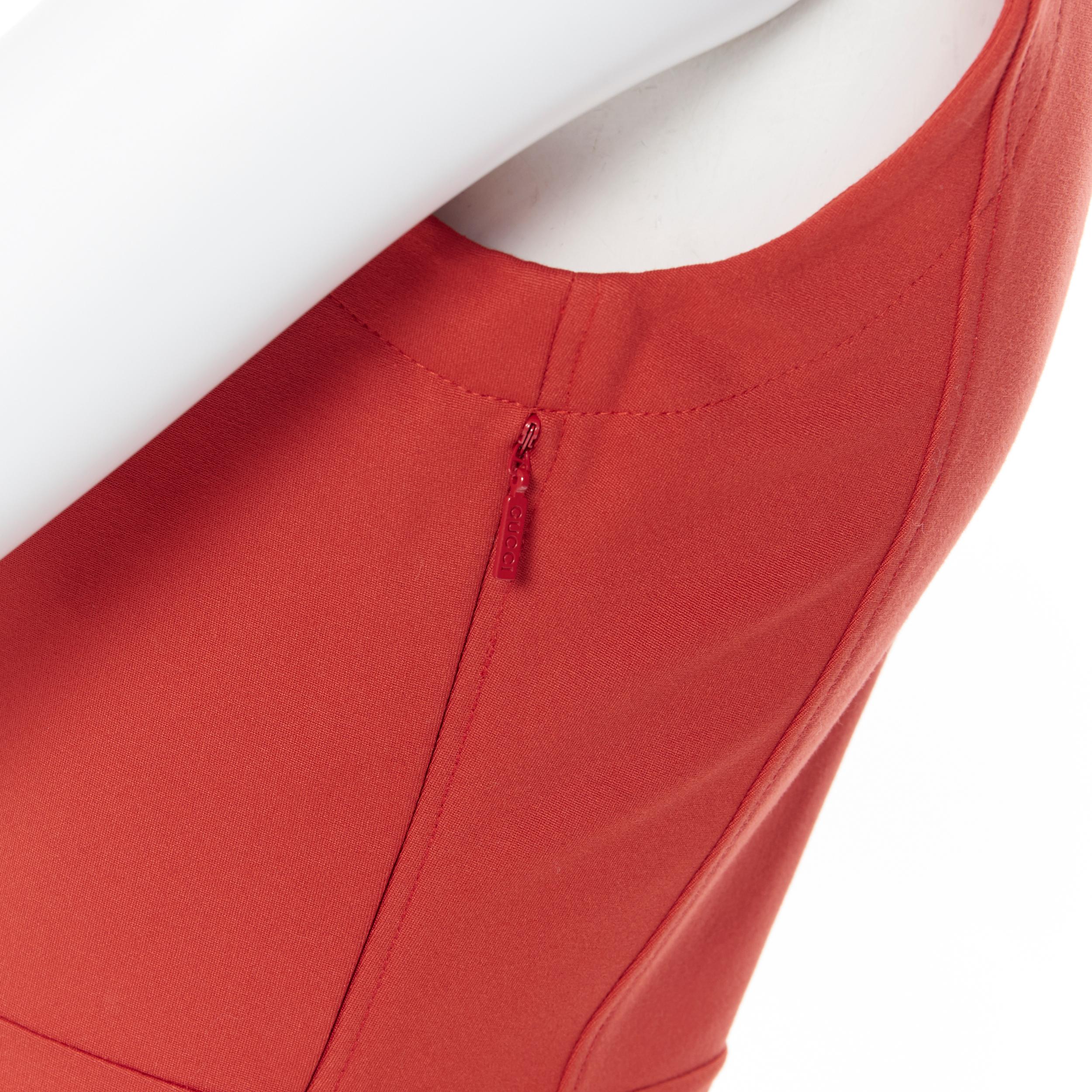 Women's GUCCI 2007 red viscose blend V-neck stretchy bodycon sleeveless dress XS