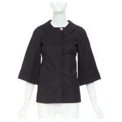 GUCCI 2007 Vintage black cotton crest logo button flared sleeves coat IT36 XXS