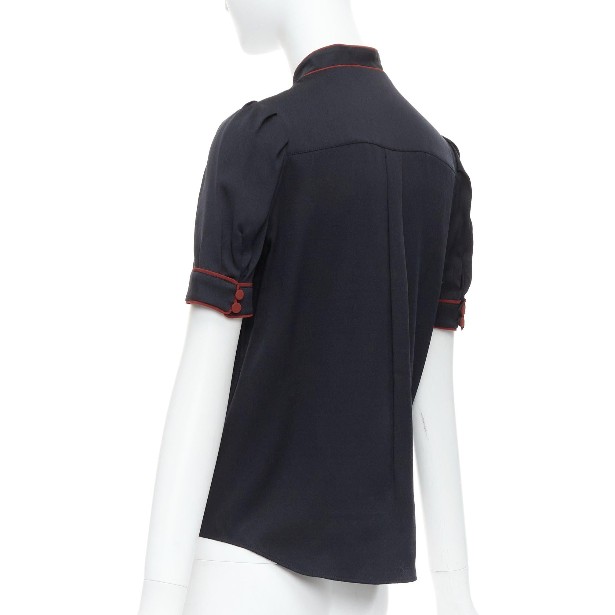 GUCCI 2007 Vintage black silk gold GG logo charm red piped top IT38 XS For Sale 1