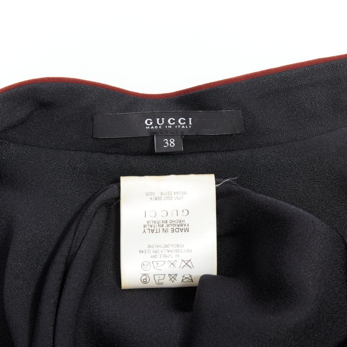 GUCCI 2007 Vintage black silk gold GG logo charm red piped top IT38 XS For Sale 3