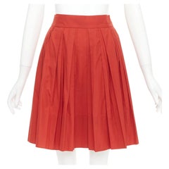 GUCCI 2007 Vintage brick red coton poplin pleated high waist knee skirt IT 38 M