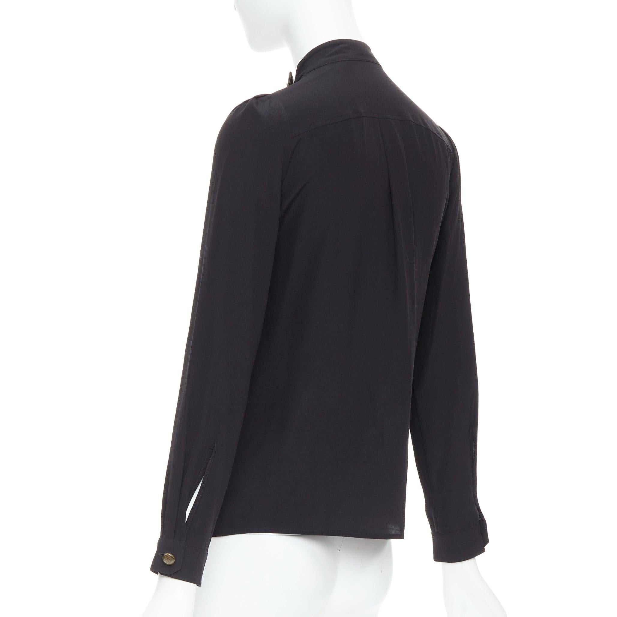 GUCCI 2008 100% silk black leather crest collar double breasted blouse IT38 XS 1