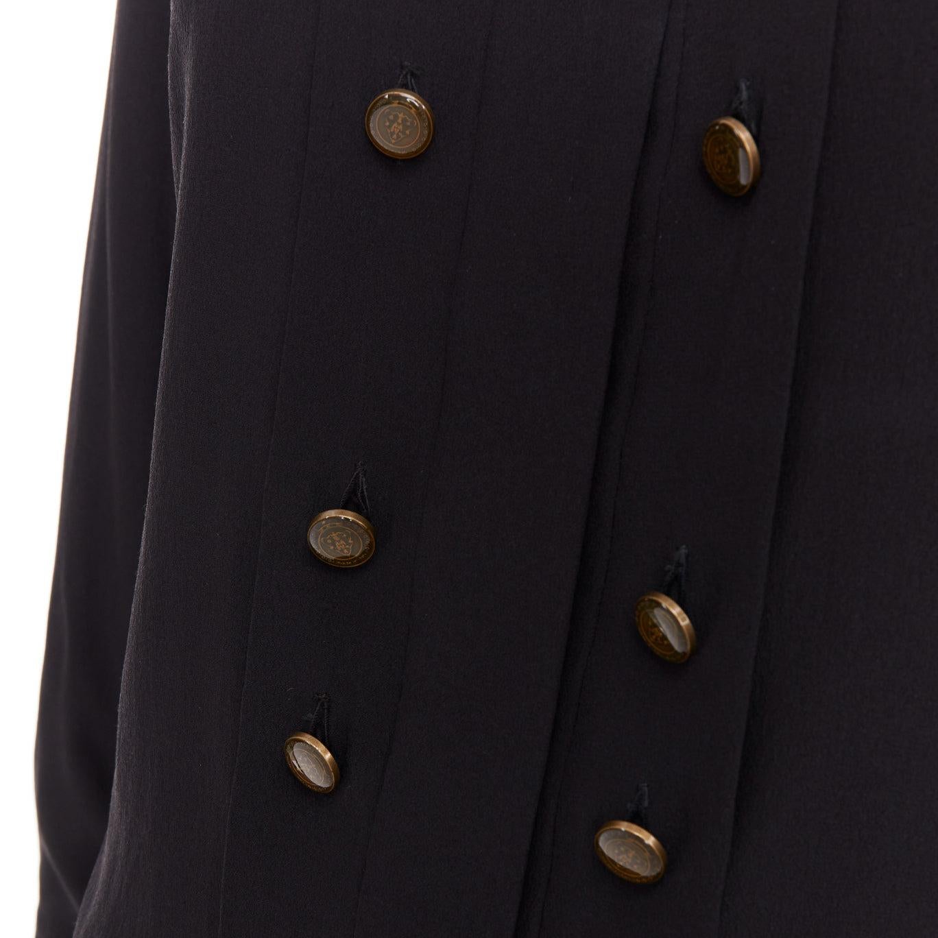 GUCCI 2008 100% silk black leather crest collar double breasted blouse IT38 XS 2