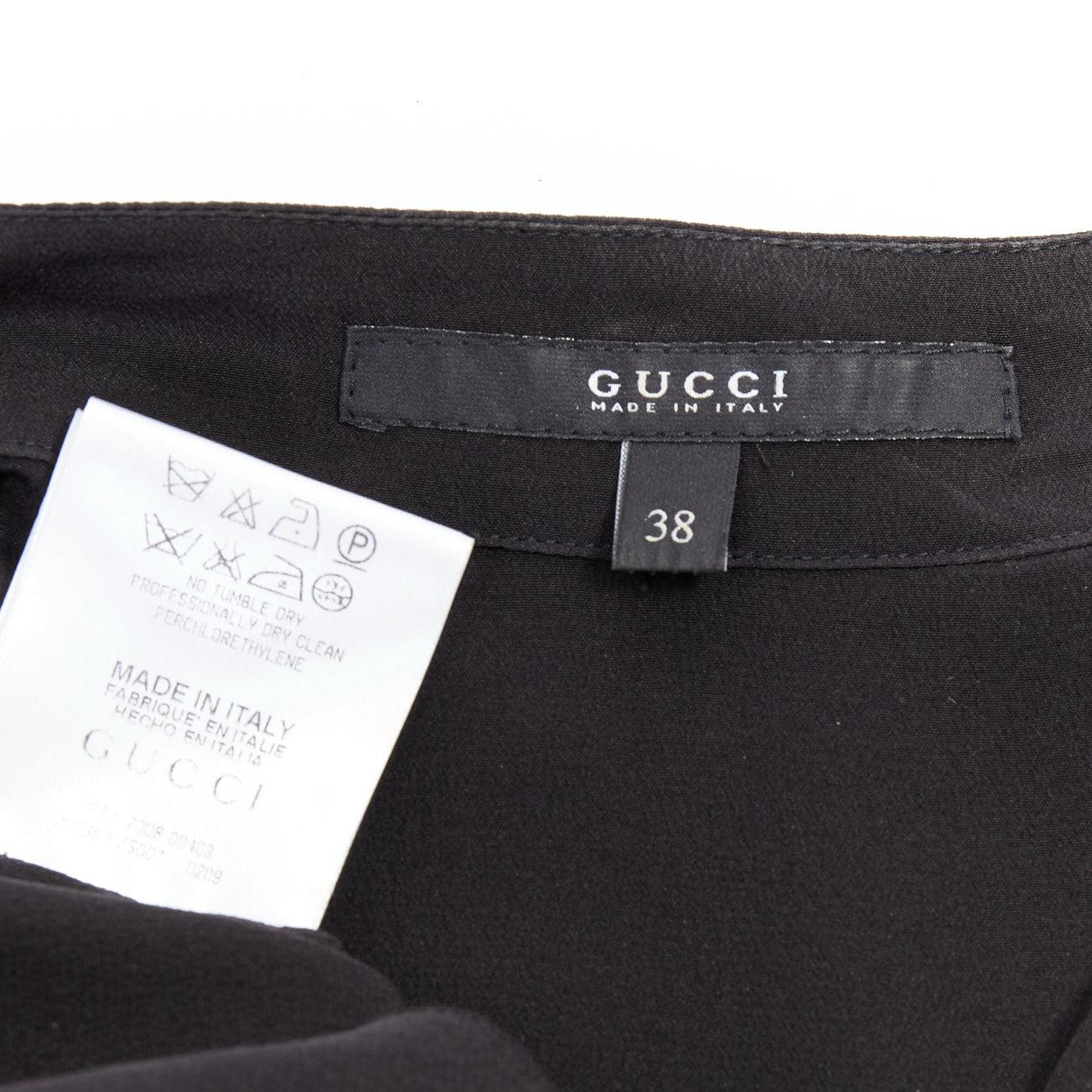 GUCCI 2008 100% silk black leather crest collar double breasted blouse IT38 XS 3