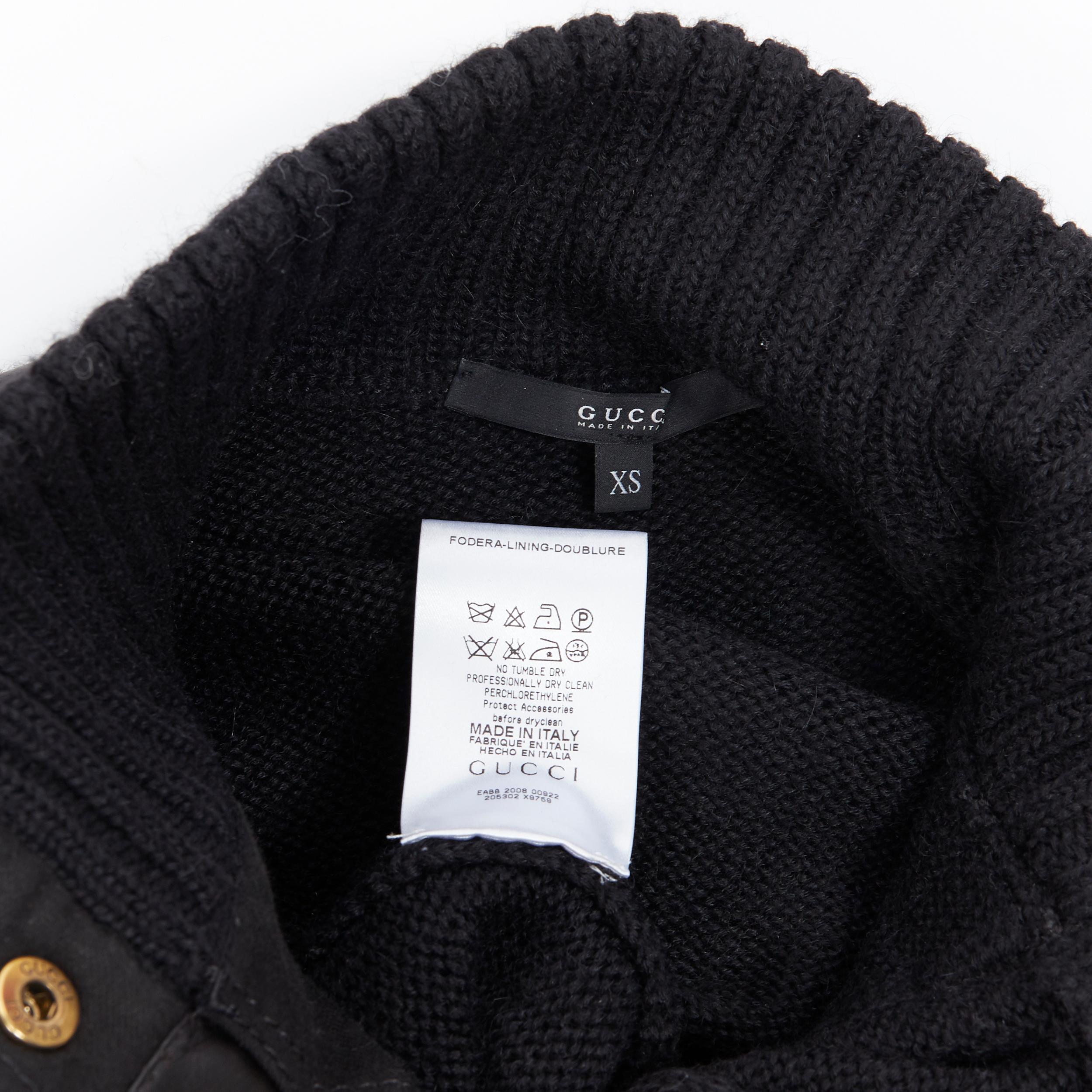 GUCCI 2008 black alpaca wool leather trimmed gold buckle turtleneck sweater XS 2
