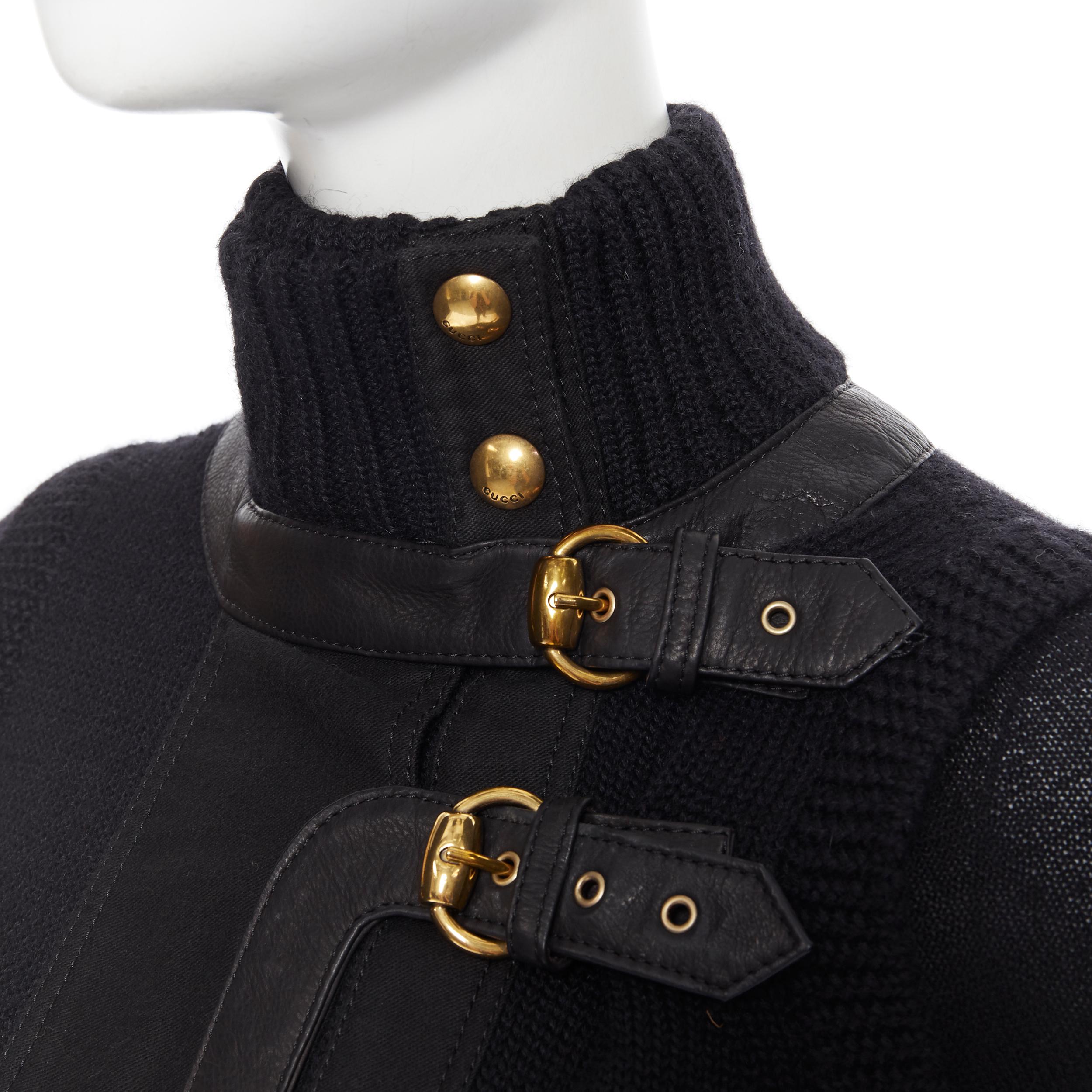 GUCCI 2008 black alpaca wool leather trimmed gold buckle turtleneck sweater XS
Brand: Gucci
Collection: 2008
Model Name / Style: Alpaca sweater
Material: Alpaca, cotton
Color: Black
Pattern: Solid
Closure: Snap
Extra Detail: Black leather trimming