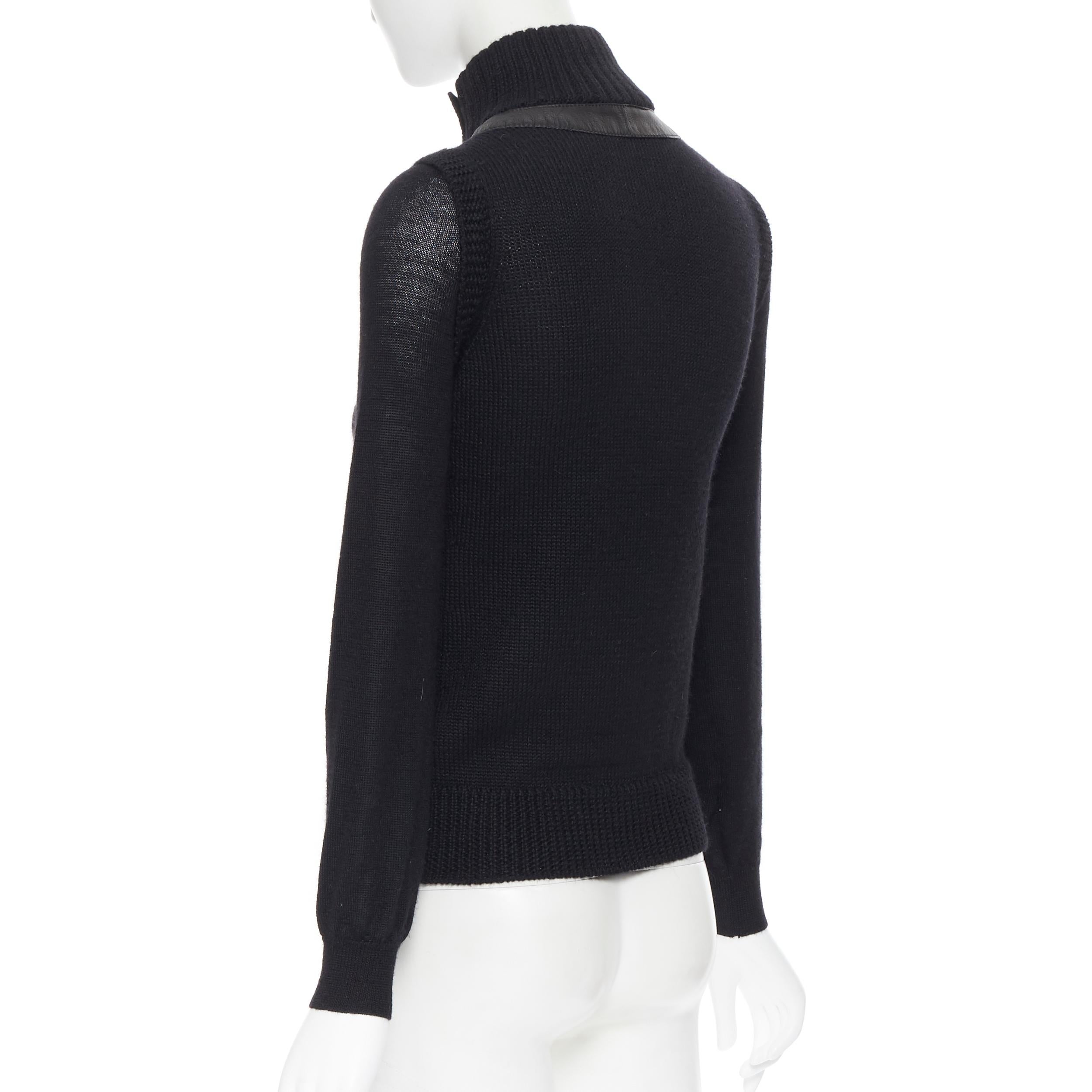 GUCCI 2008 black alpaca wool leather trimmed gold buckle turtleneck sweater XS In Excellent Condition In Hong Kong, NT