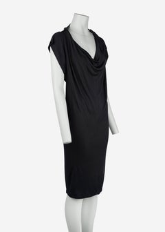 Gucci 2008 Black Draped Cowl Neck Open Back Dress with Leather Strap, IT 40