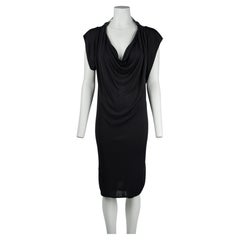 Gucci 2008 Black Draped Cowl Neck Open Back Dress with Leather Strap, IT 40