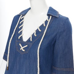 GUCCI 2008 blue denim cotton overstitched nautical rope spread collar dress IT38