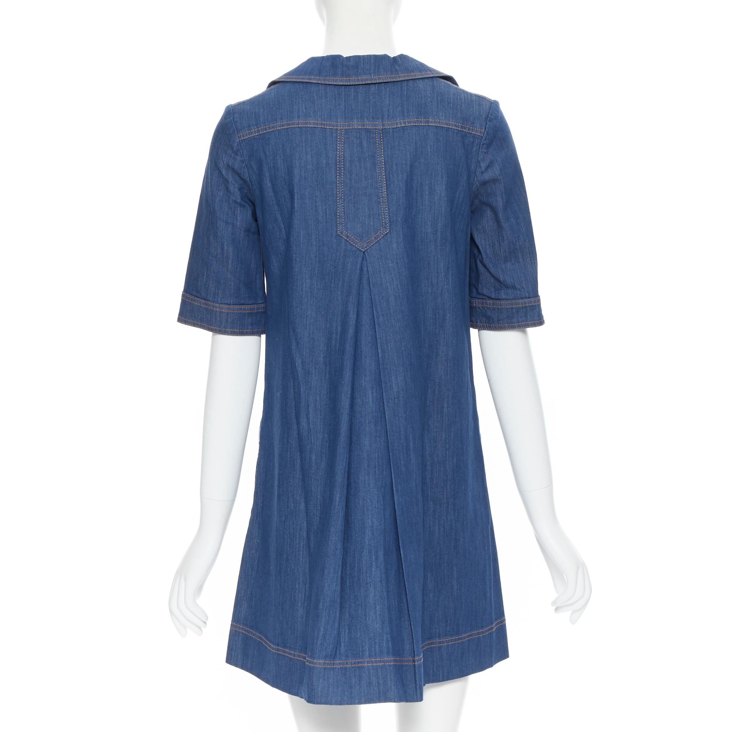 GUCCI 2008 blue denim cotton overstitched nautical rope spread collar dress IT38 1