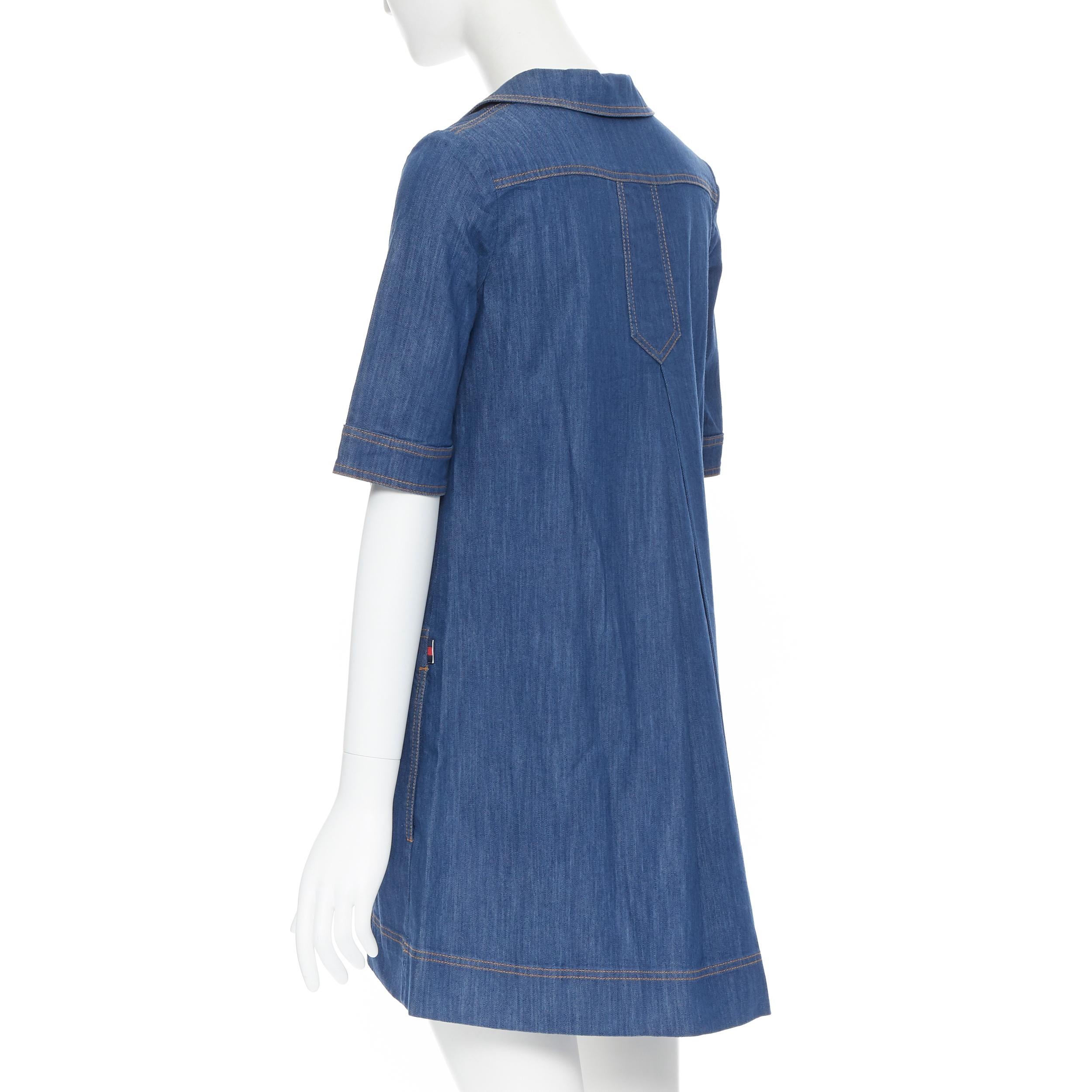 GUCCI 2008 blue denim cotton overstitched nautical rope spread collar dress IT38 2