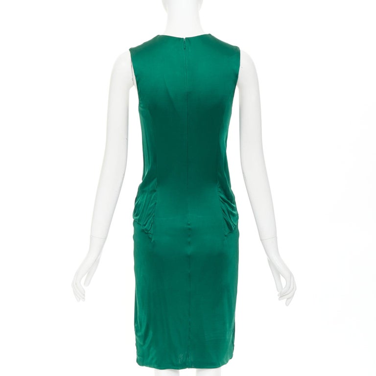 gucci emerald green dress 2008 viscose gold hardware draped V neck midi L For Sale at 1stDibs Size:6x Is an A-line wedding narayanpet dress Long sleeves