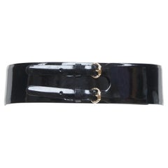 GUCCI 2008 Queen dual horseshoe buckle black patent leather wide corset belt XS