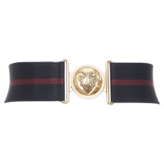 GUCCI 2008 Runway Hysteria Crest maroon stripe black web canvas elastic belt