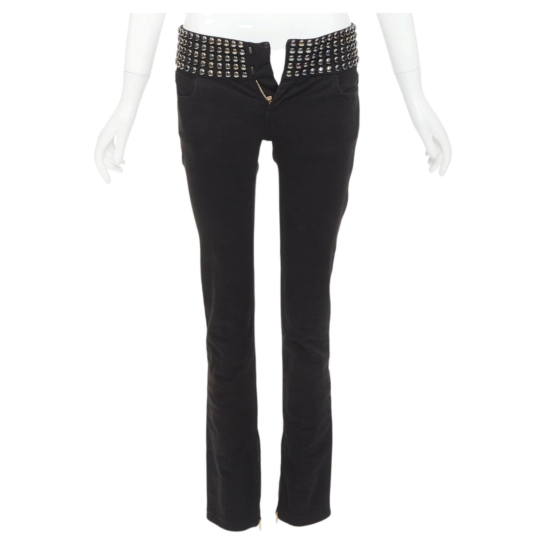 GUCCI 2008 Vintage black denim chrome dome studded waist skinny