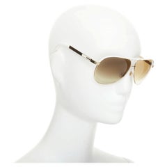 Lunettes de soleil aviateur GUCCI 2008 Vintage GG 1827/S, émail blanc, monture dorée