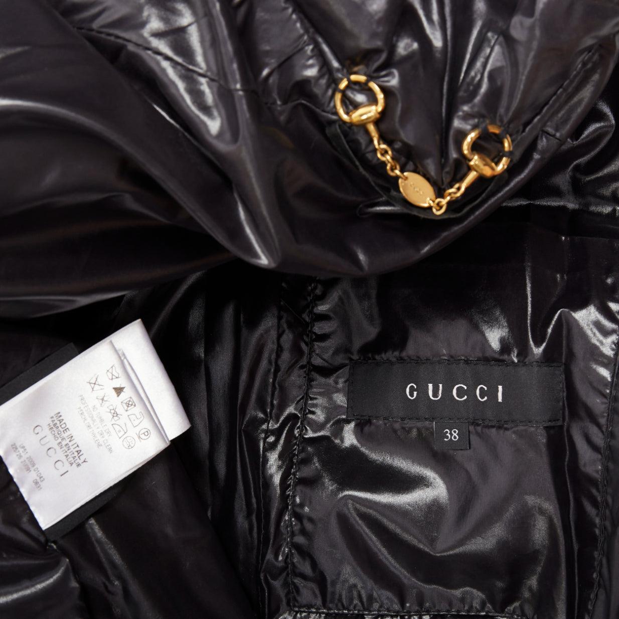 Gucci 2009 nero oro logo GG fibbia cintura cappotto lungo puffer IT38 XS in vendita 5