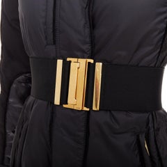 GUCCI 2009 black gold GG logo buckle belt long puffer coat IT38 XS
