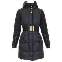 GUCCI 2009 schwarz gold GG Logo Schnalle Gürtel langer Puffermantel IT38 XS