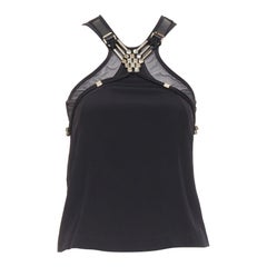 GUCCI 2009 black silk blend metal leather embellished tank top IT38 XS