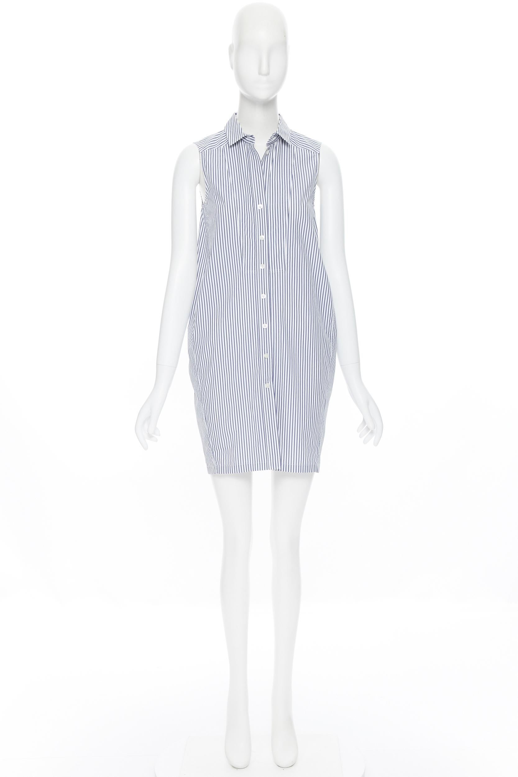 Gray GUCCI 2009 cotton blend blue white stripe button down casual dress IT36 XS