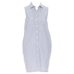 GUCCI 2009 cotton blend blue white stripe button down casual dress IT36 XS