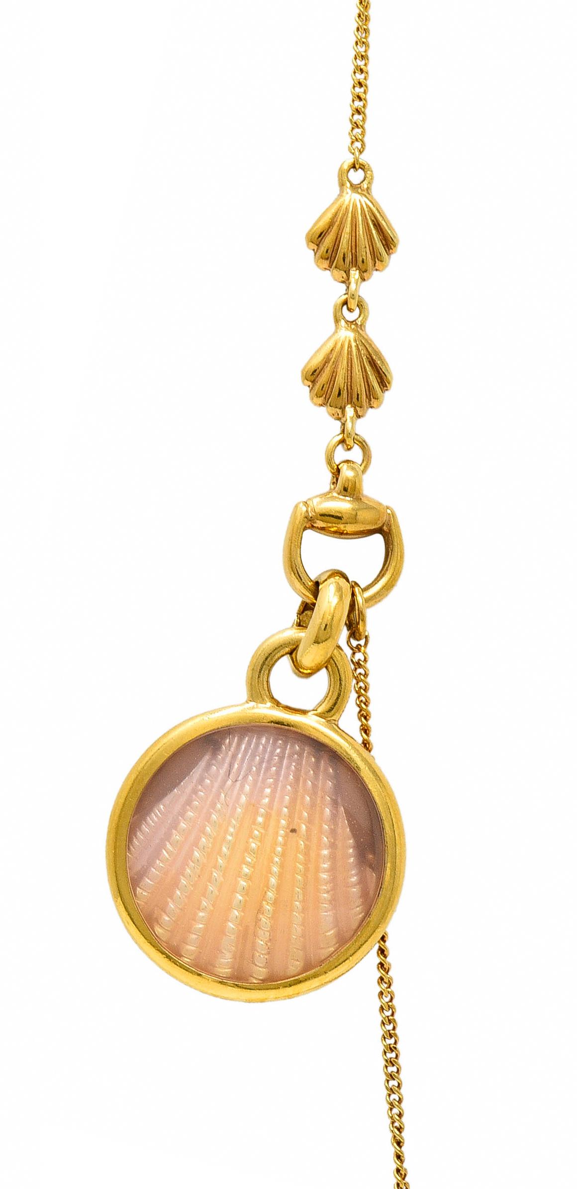 Gucci 2009 Enamel Sea Shell 18 Karat Yellow Gold Horsebit Necklace For Sale 7
