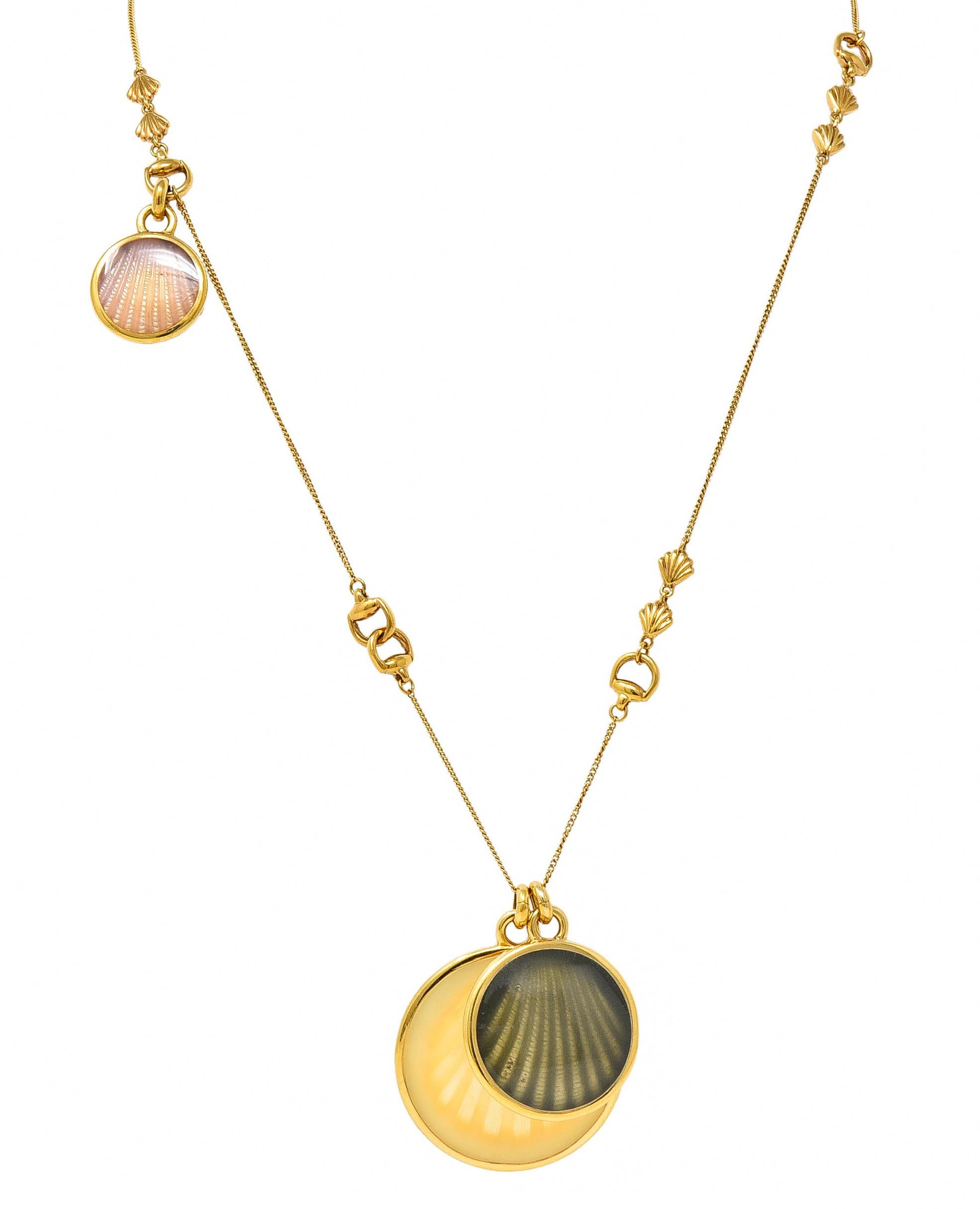 Gucci 2009 Enamel Sea Shell 18 Karat Yellow Gold Horsebit Necklace For Sale 11
