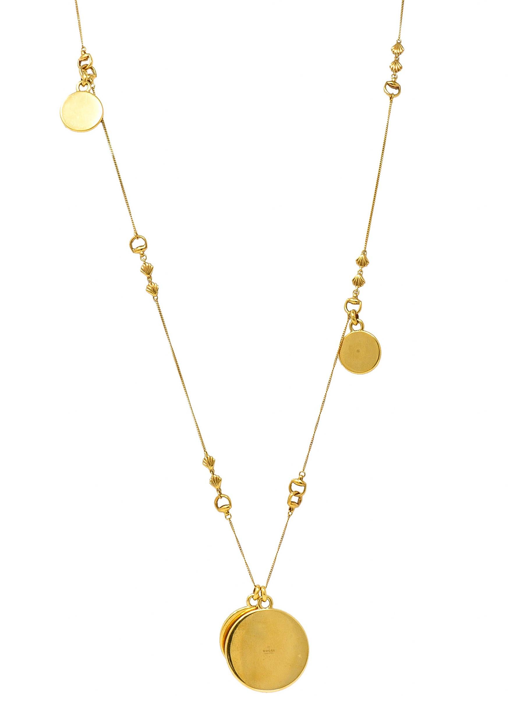 Gucci 2009 Enamel Sea Shell 18 Karat Yellow Gold Horsebit Necklace For Sale 1