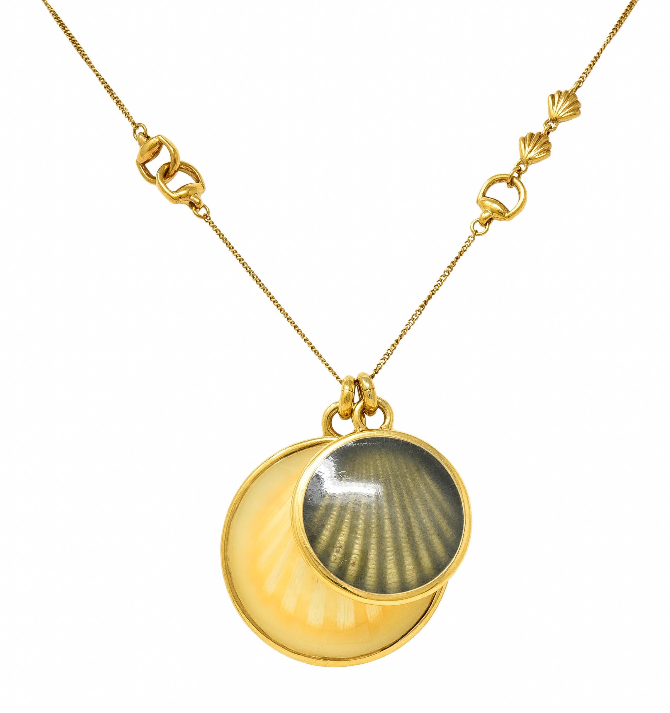 Gucci 2009 Enamel Sea Shell 18 Karat Yellow Gold Horsebit Necklace For Sale 5