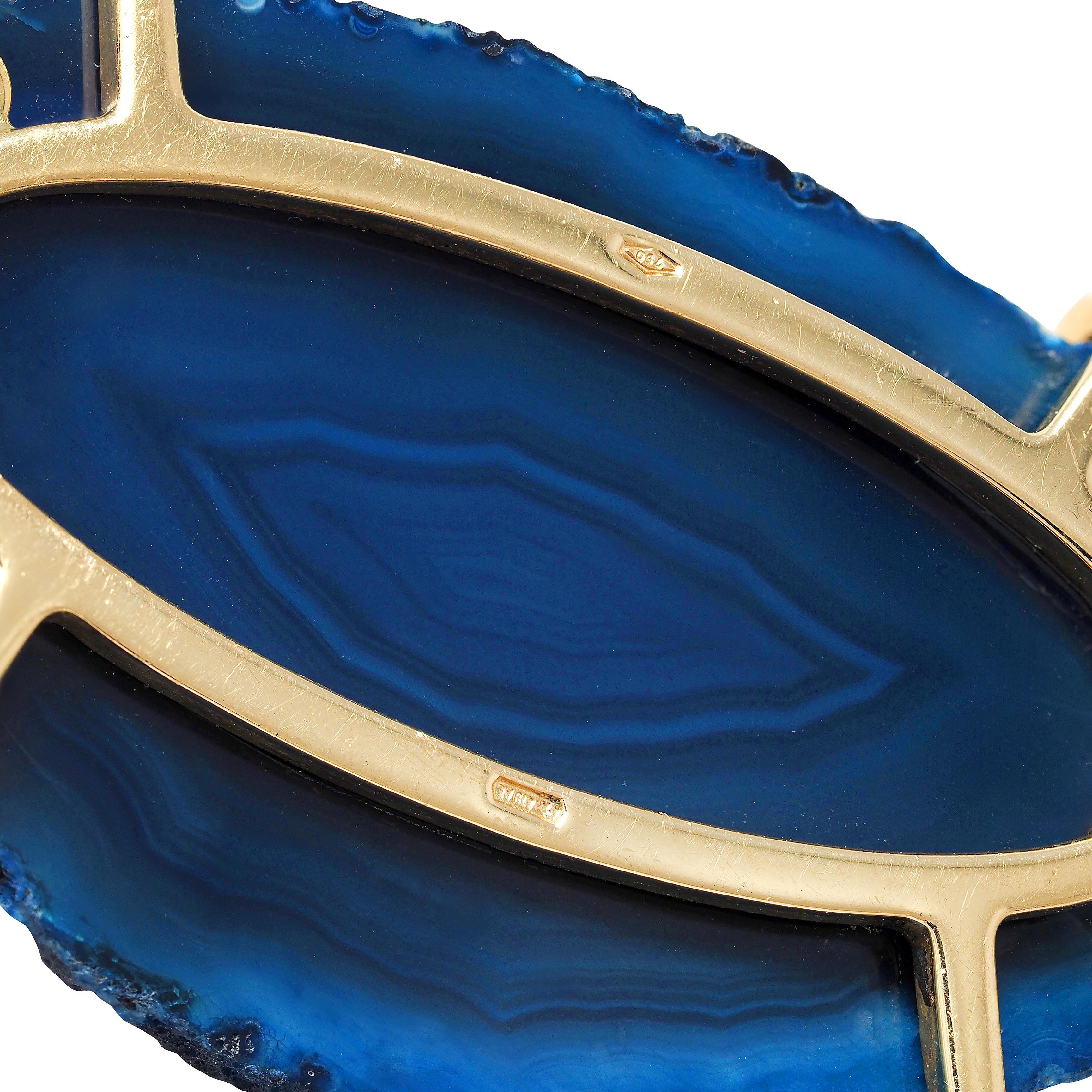 Gucci 2009 Spring Blue Agate 18 Karat Yellow Gold Collar Statement Necklace en venta 5