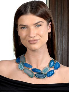Gucci 2009 Spring Blue Agate 18 Karat Yellow Gold Collar Statement Necklace