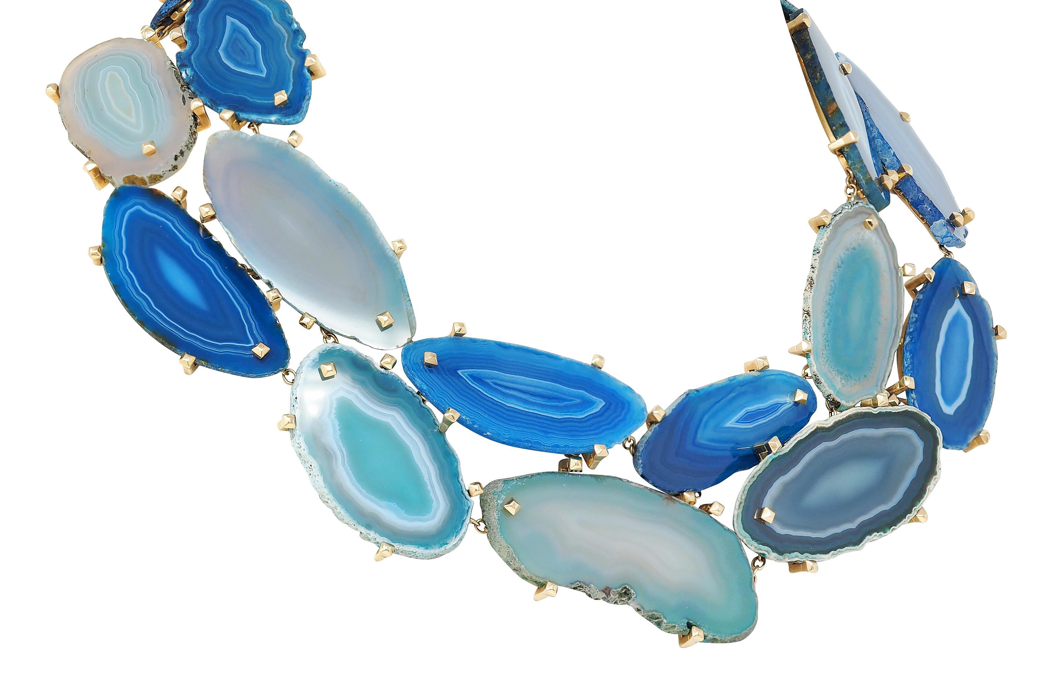 Gucci 2009 Spring Blue Agate 18 Karat Yellow Gold Collar Statement Necklace Primer corte en venta