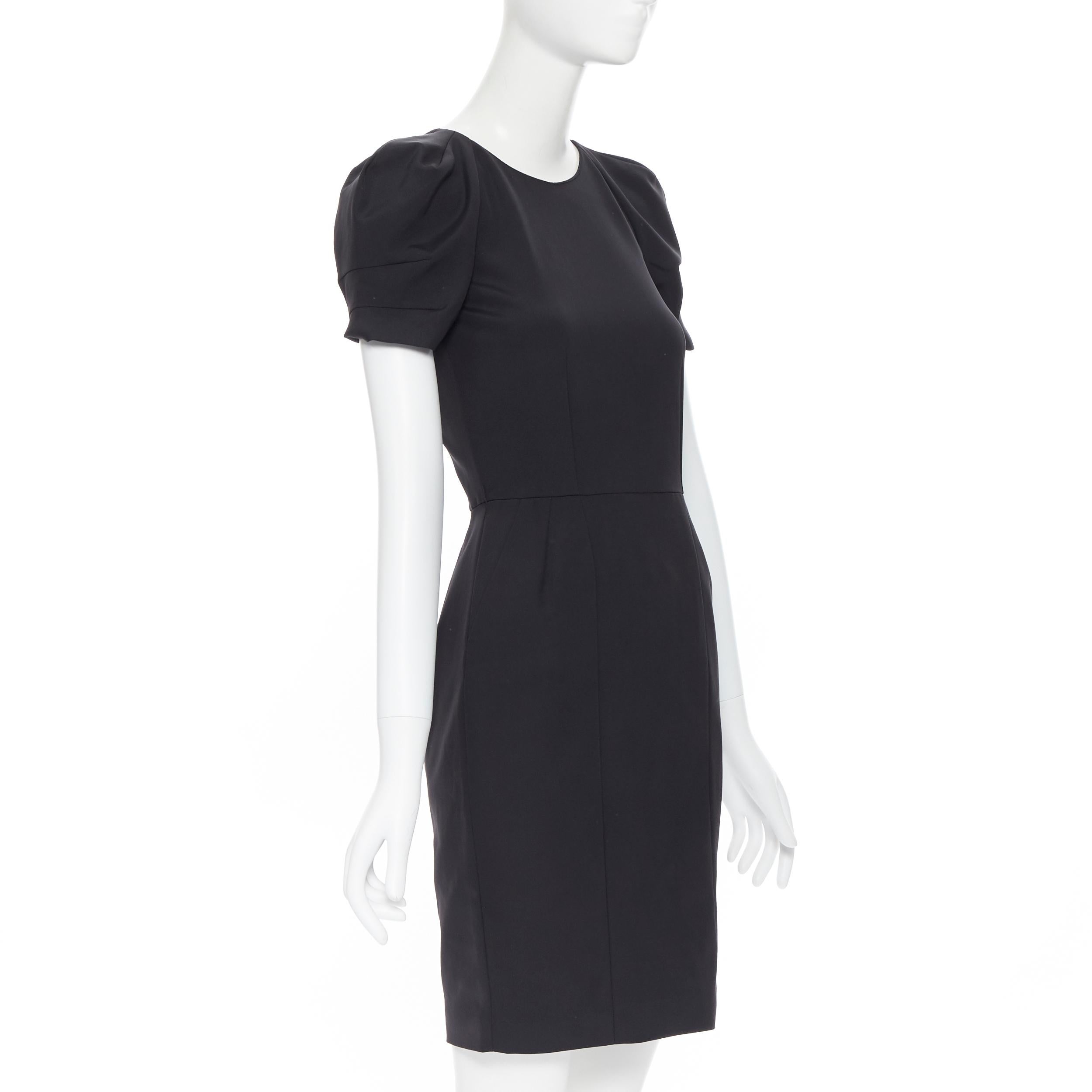 GUCCI 2010 black silk blend darted puff sleeve fitted sheath dress IT36 In Excellent Condition In Hong Kong, NT