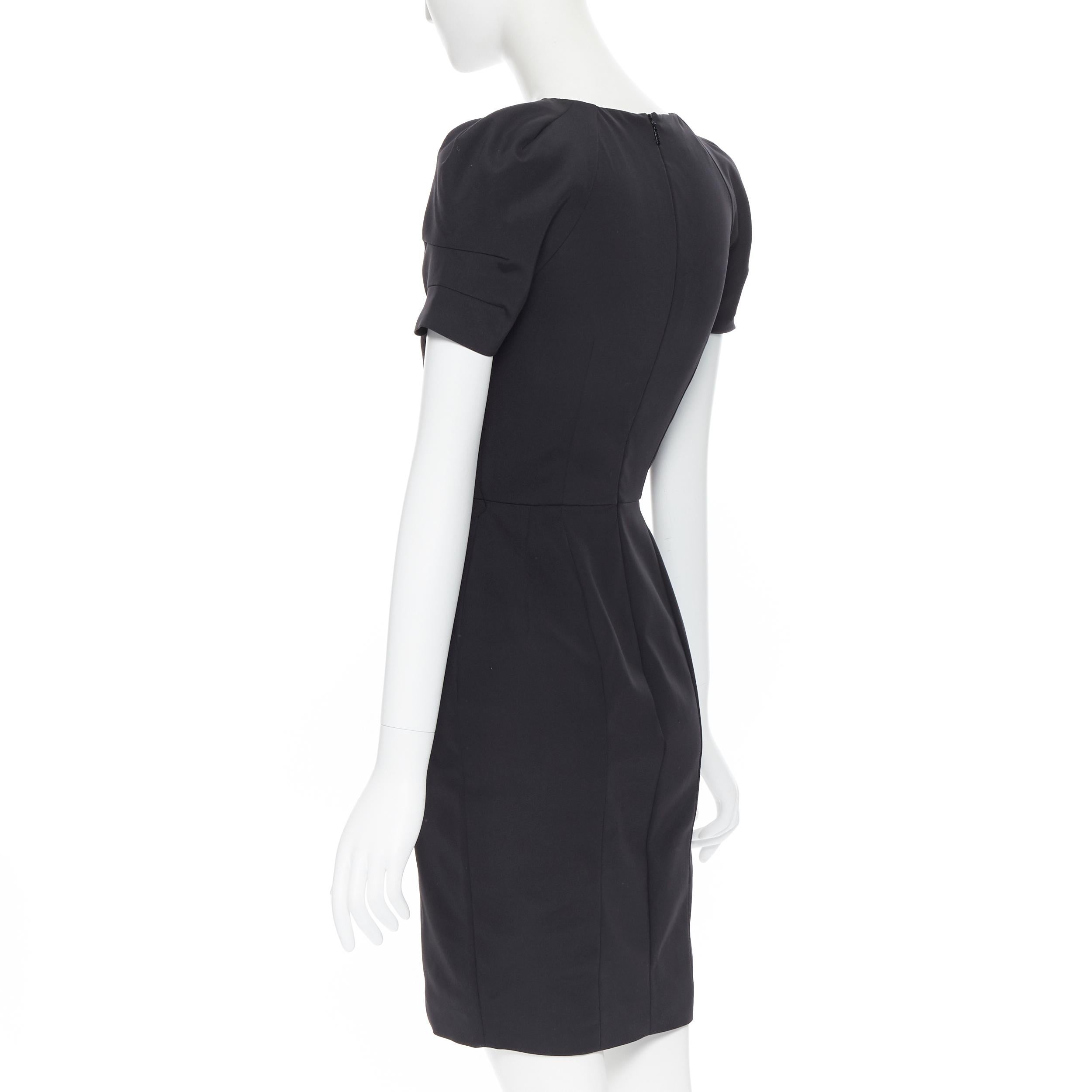 GUCCI 2010 black silk blend darted puff sleeve fitted sheath dress IT36 2