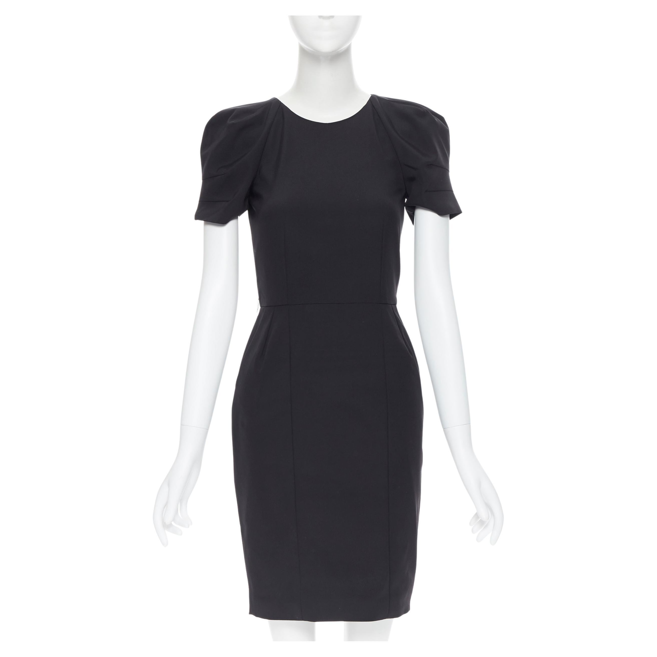 GUCCI 2010 black silk blend darted puff sleeve fitted sheath dress IT36 XS