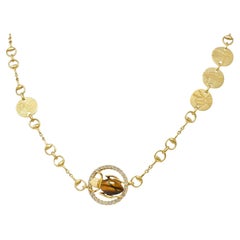 Gucci 2010 Diamant Tigerauge 18 Karat Gelbgold Käfergebiss-Halskette mit Diamanten