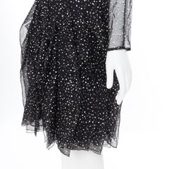 GUCCI 2011 black white polkadot silk GG flutter hem cocktail dress IT38 XS