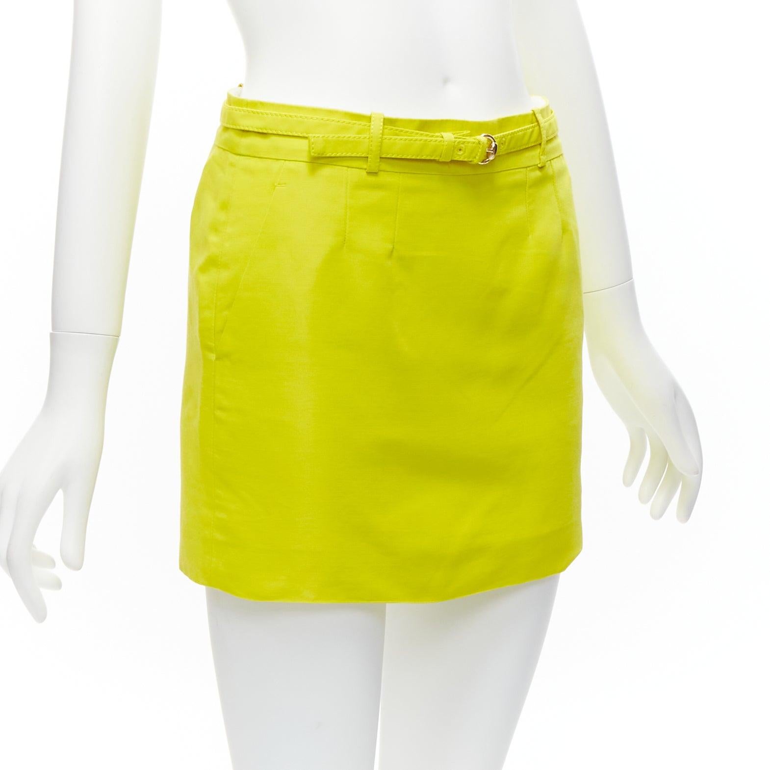 Yellow GUCCI 2011 neon yellow gold skinny belt darted slant pockets mini skirt IT36 XXS