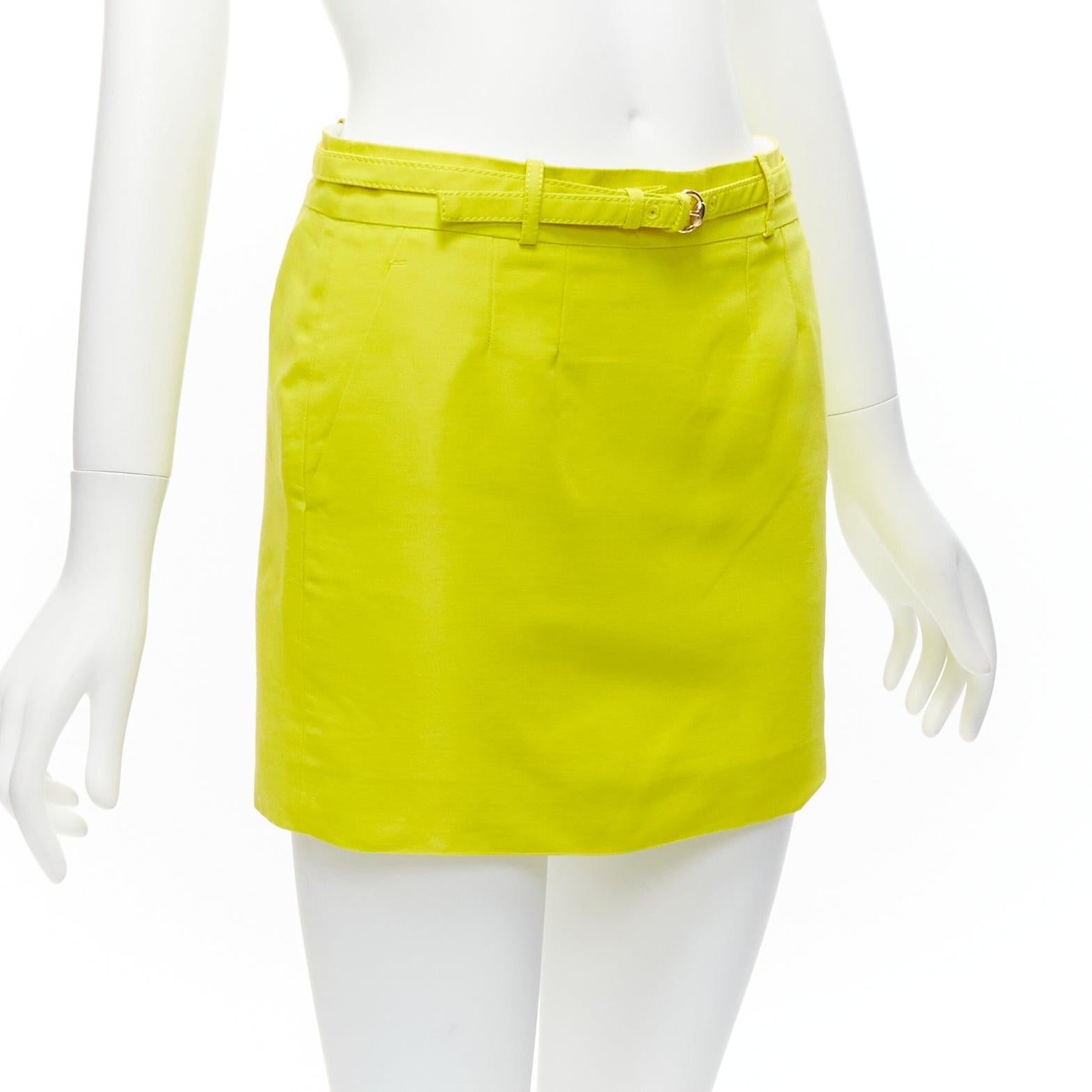 GUCCI 2011 neon yellow gold skinny belt darted slant pockets mini skirt IT36 XXS In Excellent Condition For Sale In Hong Kong, NT