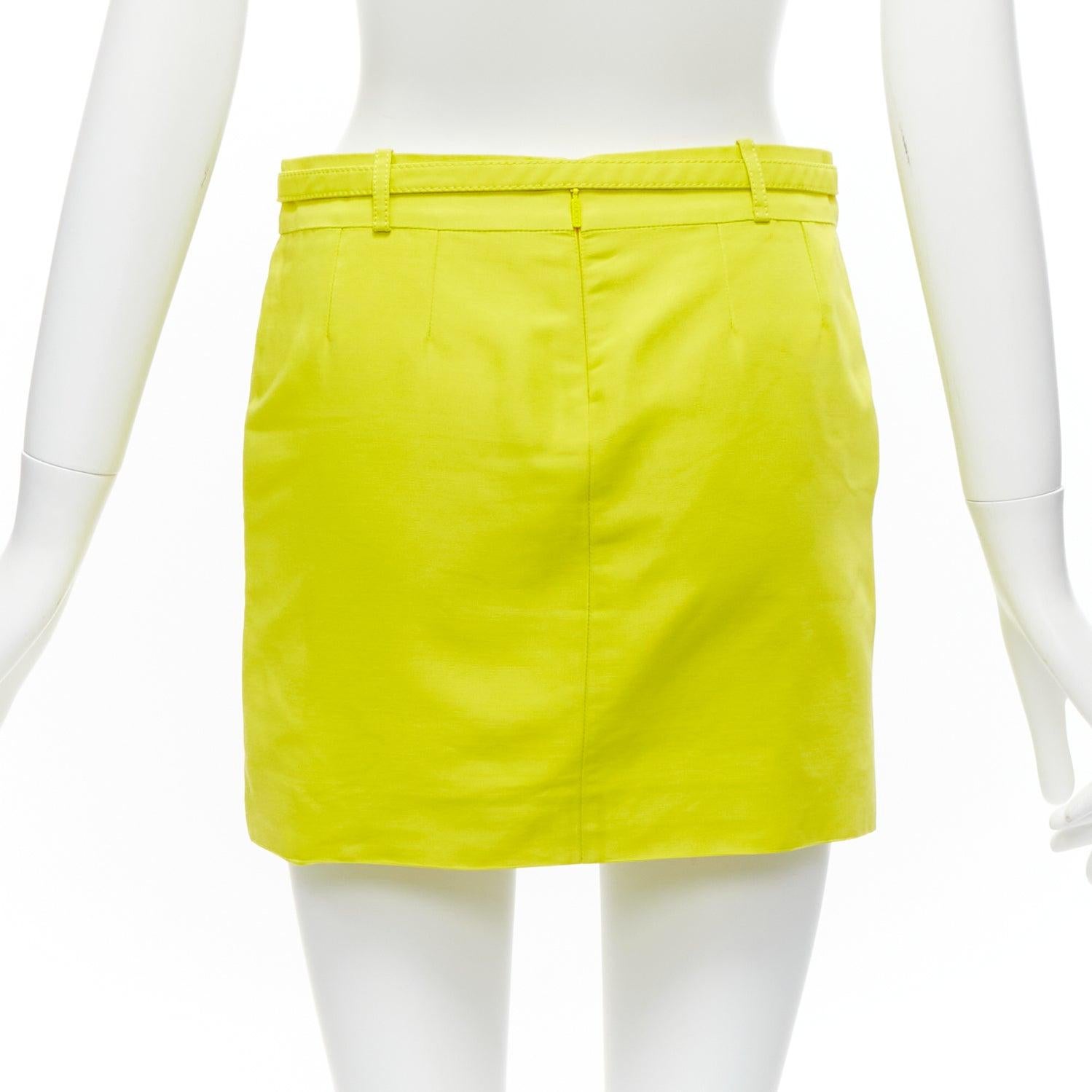 GUCCI 2011 neon yellow gold skinny belt darted slant pockets mini skirt IT36 XXS For Sale 1